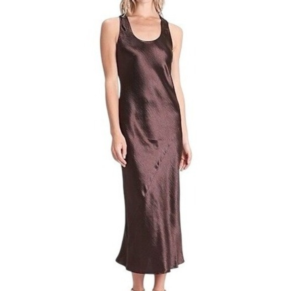 Banana Republic Brown Silk Maxi Dress Womens LT Sleeveless Neutral Minimalist